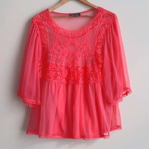 Lily Morgan coral tunic top, size 1X with lace